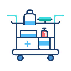 Medical service trolley with first aid kit illustration