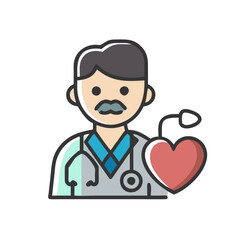 Doctor with stethoscope and heart health icon illustration