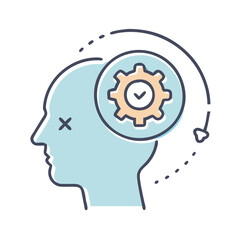 Head profile with gear: problem solving, thinking process