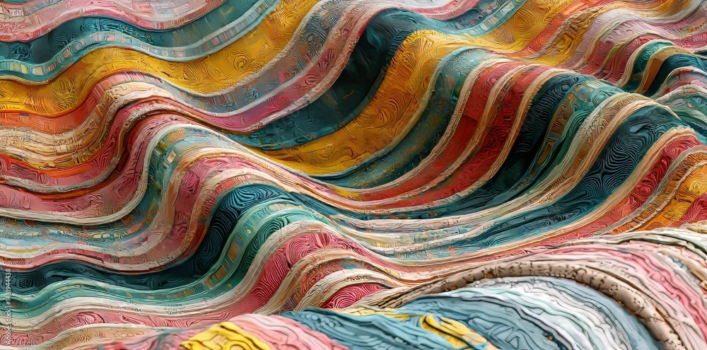 Poster the description includes abstract rainbow waves, a 3d render with colorful swirls, forming an abstra