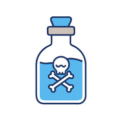 Blue Poison Bottle with Skull and Crossbones Icon