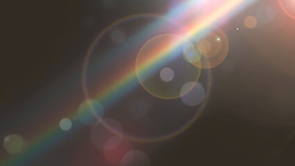 Prismatic Lens Flare on Dark Background, Abstract Sunburst Light Effect with Rainbow Hues and Optical Glow