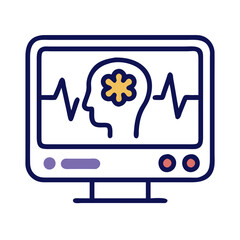 Brain activity monitoring on computer screen with flower symbol