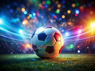 Fototapeta premium Vibrant Soccer Ball Night Game Bokeh Lights Stadium Field