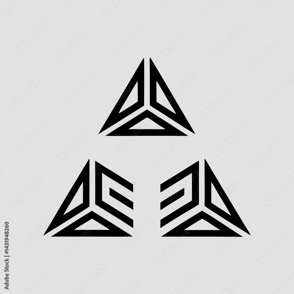 Poster three interlocking bold black triangles forming a striking geometric pattern against a simple grey b