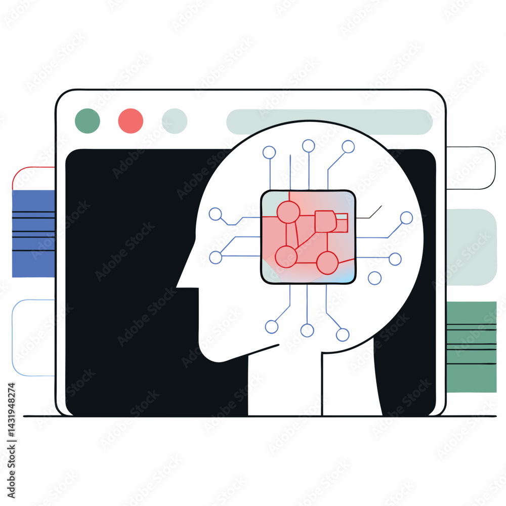 Aufkleber unveiling the mind's digital landscape: a mind's eye view of interconnected thoughts and processes w
