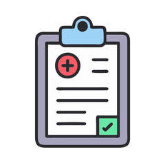 Medical Clipboard Icon: Health Report, Checkmark, and Plus Sign