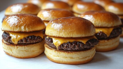 Juicy cheeseburgers glisten with melted cheese, inviting hungry diners to indulge