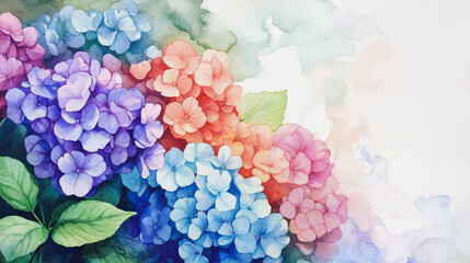 Fototapeta premium Elegant wedding invitation card background . Minimal hand painted watercolor Hydrangea flowers texture template background. Design for wedding, vip cover, poster, rsvp moderncard.Valentine's Day