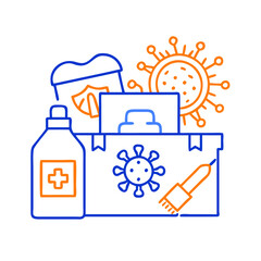 COVID-19 First Aid Kit with Coronavirus icons