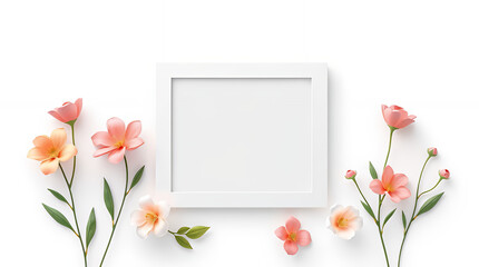 Family photo frame surrounded by blooming flowers symbolizing motherhood and family bonds