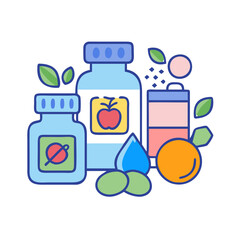 Vitamins and Supplements Vector Illustration on Black Background