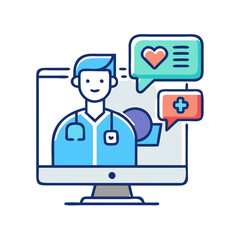 Online doctor consultation with heart and medical cross