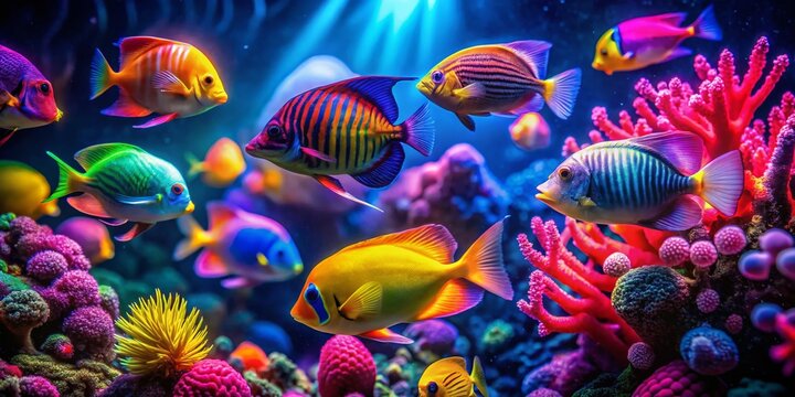 Vibrant Tropical Fish & Coral Reef Aquarium Scene - Stunning Underwater Stock Photo