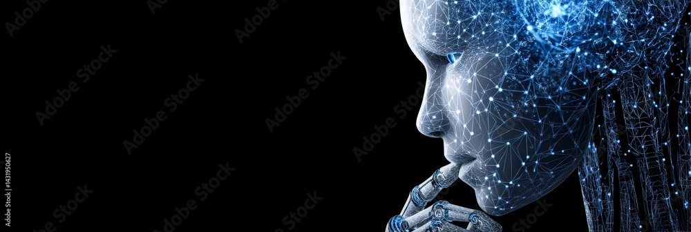 Poster ai robot humanoid deep learning network 3d illustration - futuristic ai, deep learning, humanoid rob
