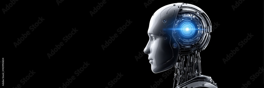 Aufkleber ai robot humanoid deep learning network 3d illustration - futuristic humanoid robot, artificial inte