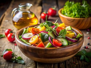 Vibrant Vegetable Salad with Olive Oil Drizzle - Healthy Eating Stock Photo
