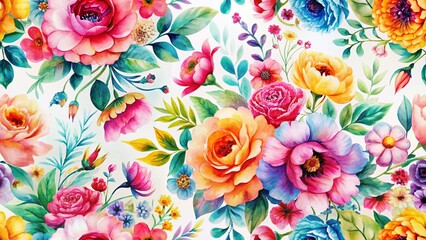 Vibrant Watercolor Floral Patterns on White Background - Fashion Photography Stock Photo
