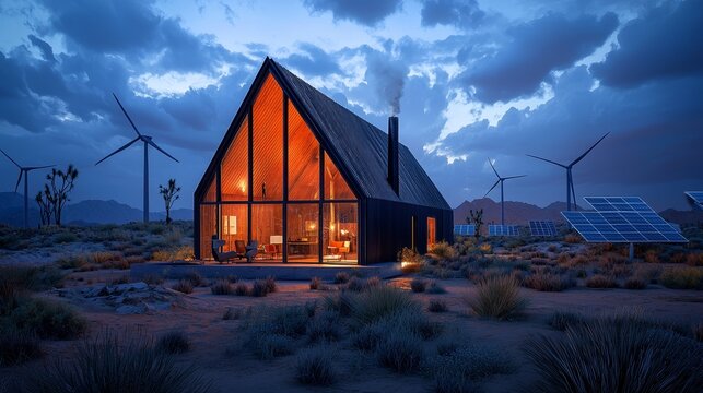 Advanced Renewable Solutions are provided by a High-Tech Wind Farm featuring Transparent Turbines and Glowing Features