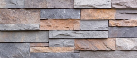 Stone wall texture background natural grey and brown surface material design pattern construction