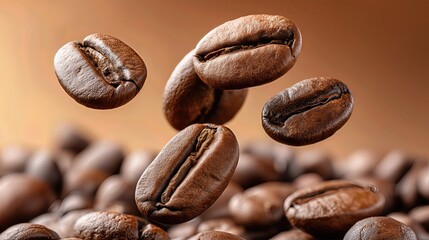 Fototapeta premium Suspended in motion, the beans hint at gourmet mornings filled with bold coffee flavor.