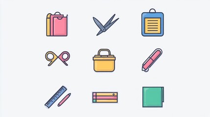 Colorful stationery icons, office supplies,  design elements, website background