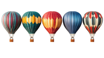 colorful hot air balloon isolated on white transparent background