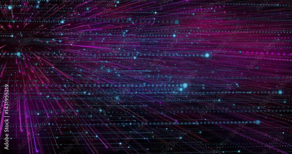 Aufkleber abstract neon magenta and cyan data streams flowing in dark cyberspace, animated particles pulsing