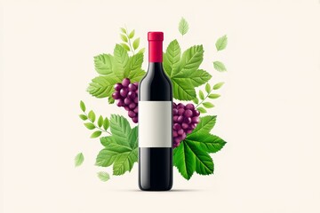 Elegant Wine Bottle with Lush Grapes and Vibrant Vine - A sophisticated symbolizing quality, harvest, nature, indulgence, and celebration. Perfect for wine labels or marketing materials