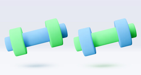 Blue and green Dumbbell Realistic icon, 3d render. Isolated on white backround. Sport And Fitness design set. Vector illustration for shop, flyer, banner, web, advertising, sale