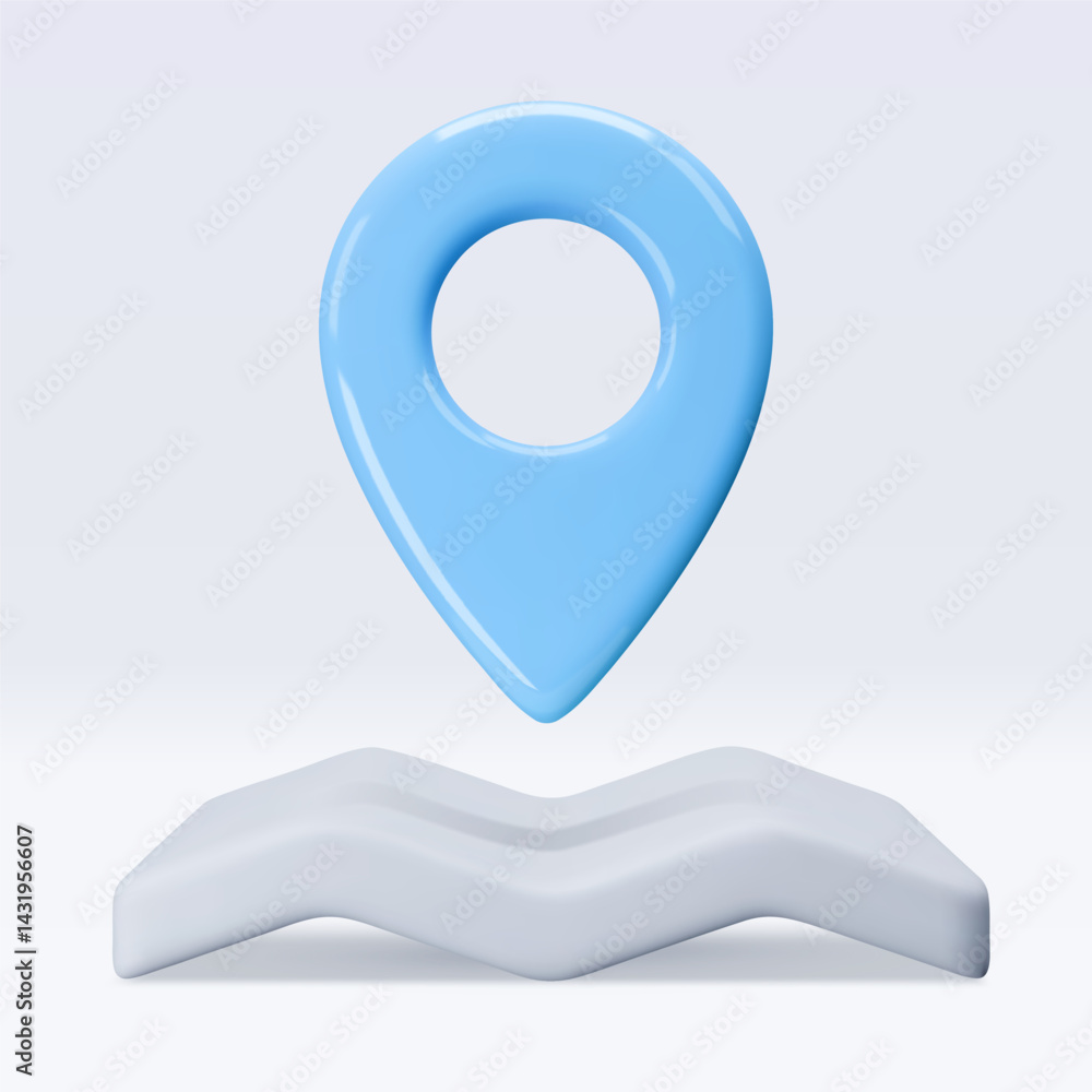 Poster blue location pointer om map, placemark, marker of map, navigation pin sign. 3d gps icon with shadow