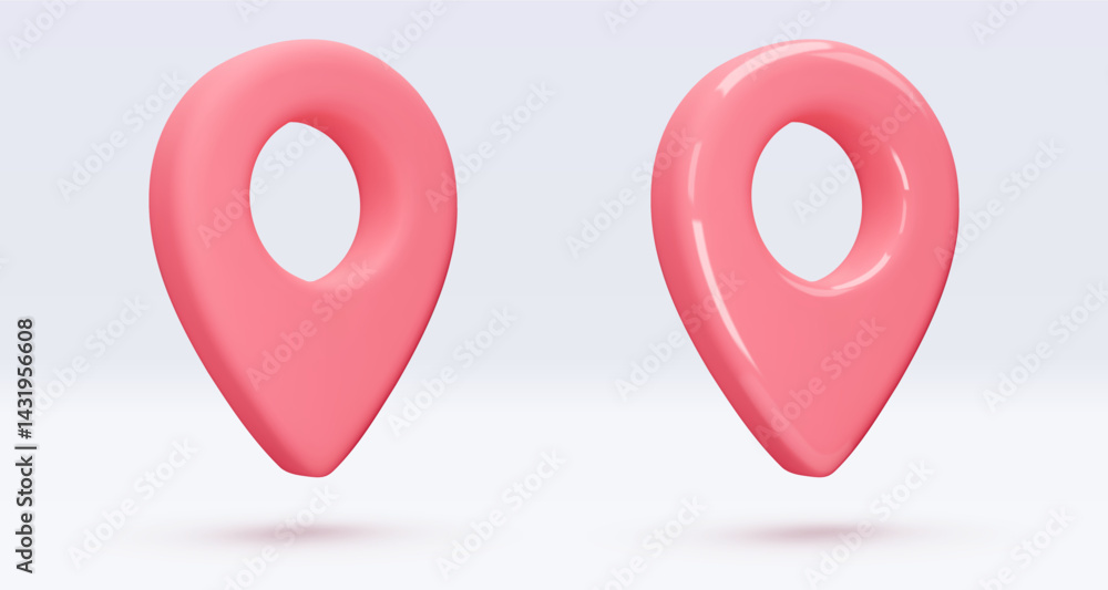 Poster red location pointers, placemark, markers of map, navigation pin sign. 3d gps icon with shadow. sign