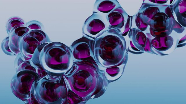Translucent pink cells wriggling in a clear sticky gel. Seamless looping 3D animation