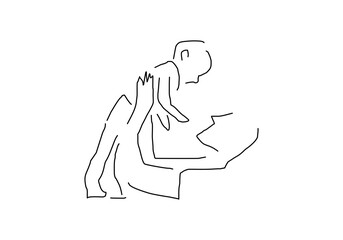 Minimalist one-line drawing of a father lifting his child joyfully. 