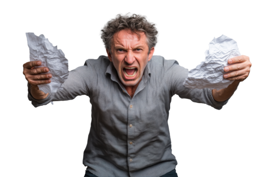 Wütender Mann zerreißt Papier in Rage PNG mit transparentem Hintergrund

