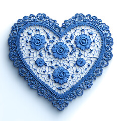 vector, white background, blue croche lace heart, croched only on the edges