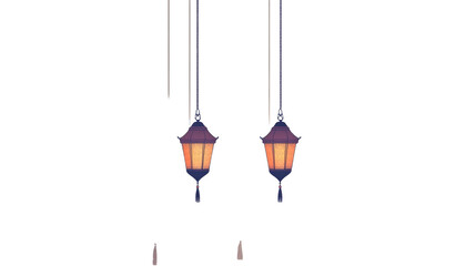 Two Elegant Vintage Lanterns Hanging in a Cozy Atmosphere, Illuminating with Warm Light, Perfect for Stylish Decor and Inviting Ambiance Creation