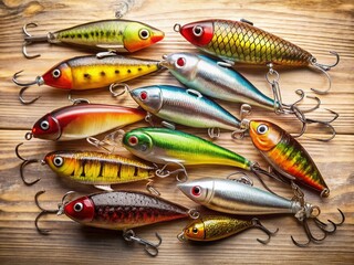 Vintage Fishing Bait Set: Isolated Retro Hooks & Lures