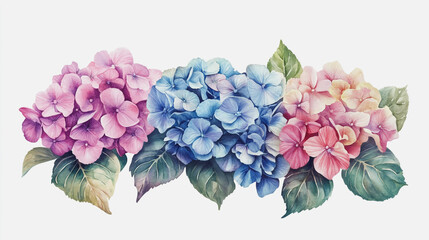 Fototapeta premium Elegant wedding invitation card background . Minimal hand painted watercolor Hydrangea flowers texture template background. Design for wedding, vip cover, poster, rsvp moderncard.Valentine's Day