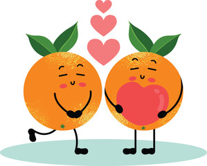 Cute Orange Characters in Love with Floating Hearts.cdr