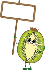 Funny Half Kiwi Mascot Holding Blank Sign.cdr
