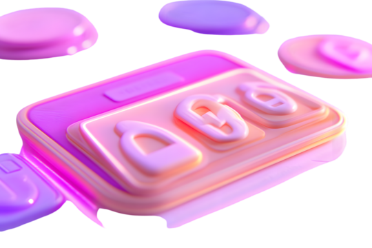 Abstract 3D Render of Pink and Purple Power Outlet with Floating Shapes