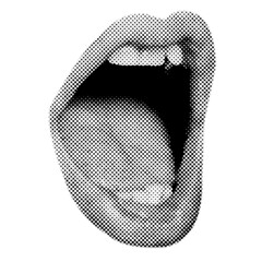 Halftone open mouth clipping element for collages ads posters