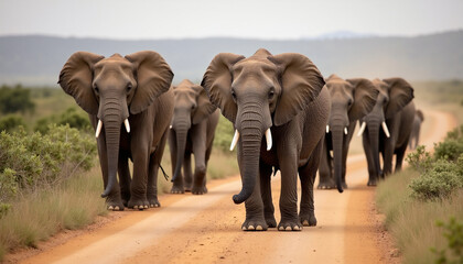 Fototapeta premium Majestic Elephants on a Safari Journey