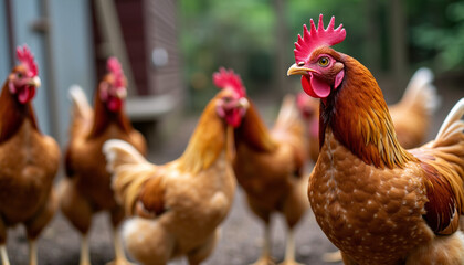 Colorful Flock of Chickens in the Farmyard
