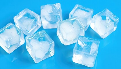 Ice cubes on blue surface