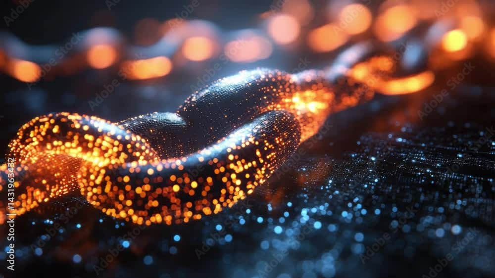 Poster fiery chain of connection: a close-up shot of a sturdy chain glows with an internal fire, highlighti