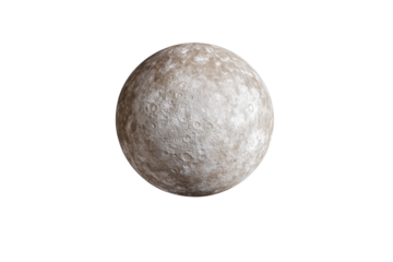 Large, round, greyish-white object is floating in space, isolated