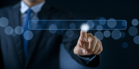 "Futuristic Digital Interface – Businessman Interacting with Virtual HUD"