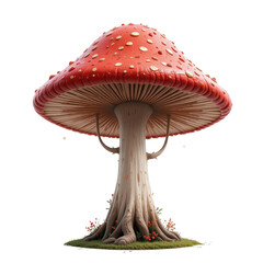 Enchanting Giant Red Mushroom with White Spots in a Fantasy Forest Setting